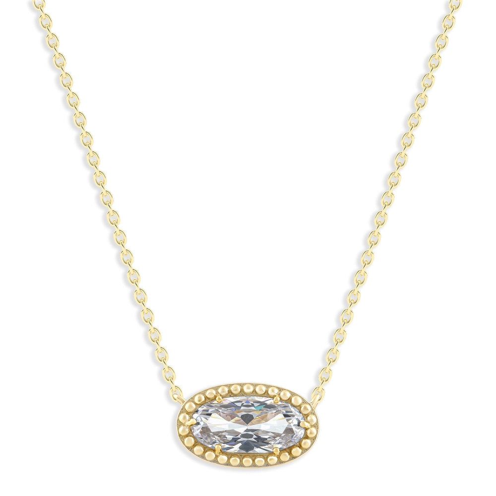Oval Gemstone Necklace in 14K Gold Plated Sterling Silver, Oval Pendan White Zircon | Ashley Stewart