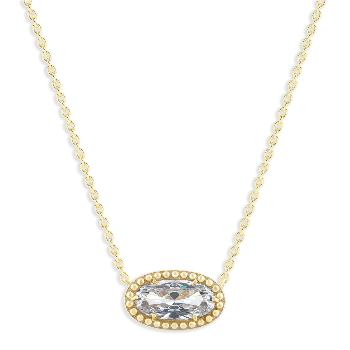 Oval Gemstone Necklace in 14K Gold Plated Sterling Silver, Oval Pendan White Zircon | Ashley Stewart