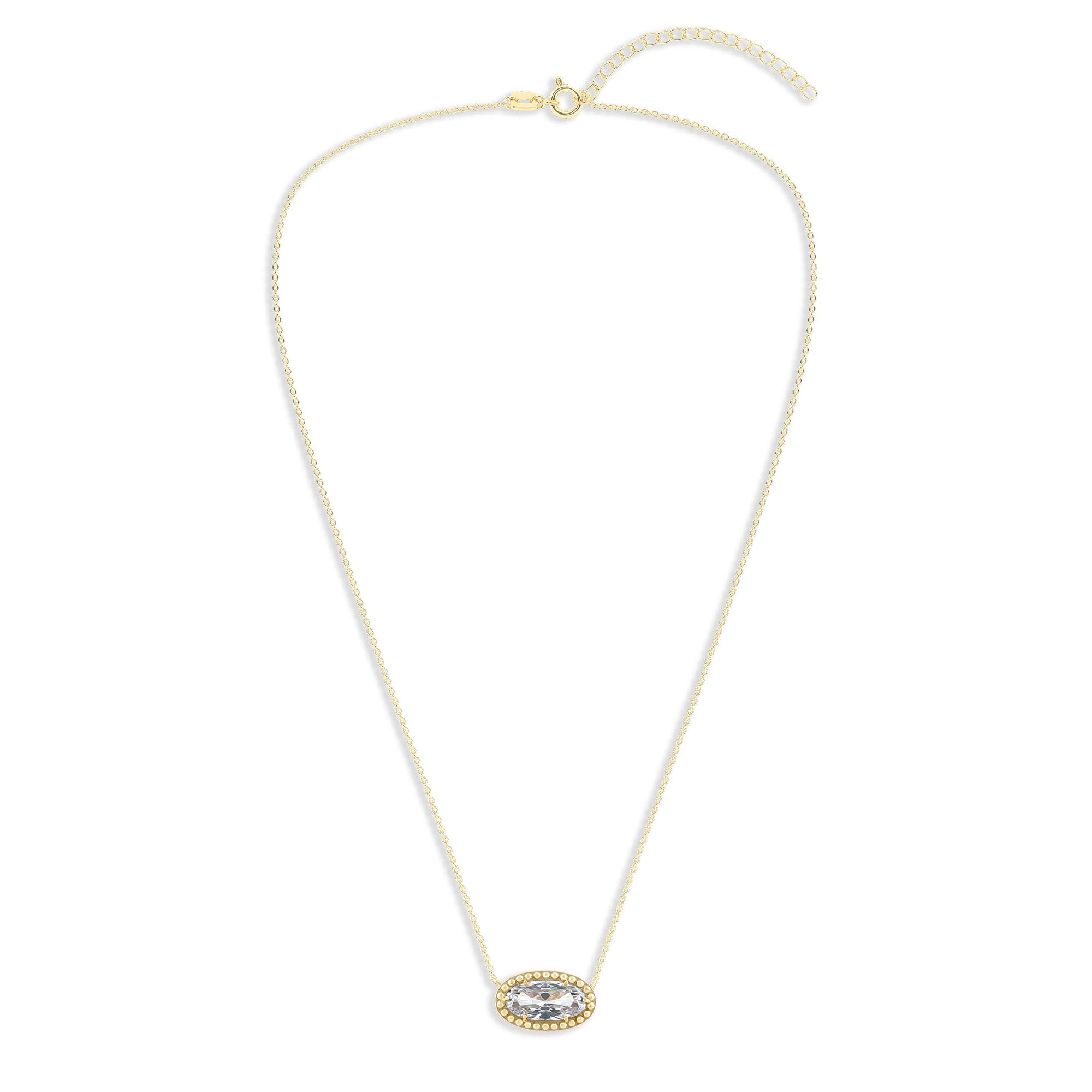 Oval Gemstone Necklace in 14K Gold Plated Sterling Silver, Oval Pendan White Zircon | Ashley Stewart