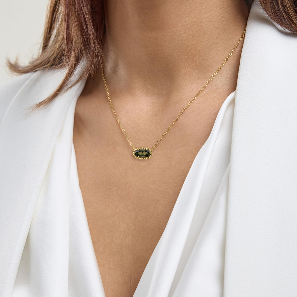 Oval Gemstone Necklace in 14K Gold Plated Sterling Silver, Oval Pendan White Zircon | Ashley Stewart