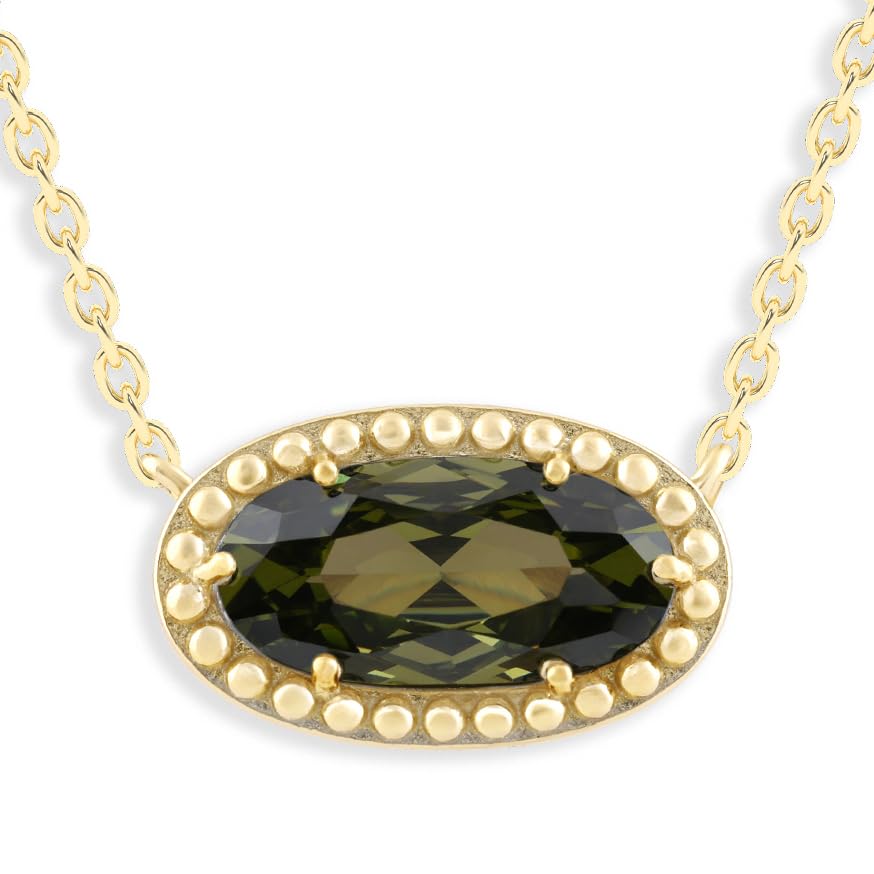 Oval Gemstone Necklace in 14K Gold Plated Sterling Silver, Oval Pendan White Zircon | Ashley Stewart