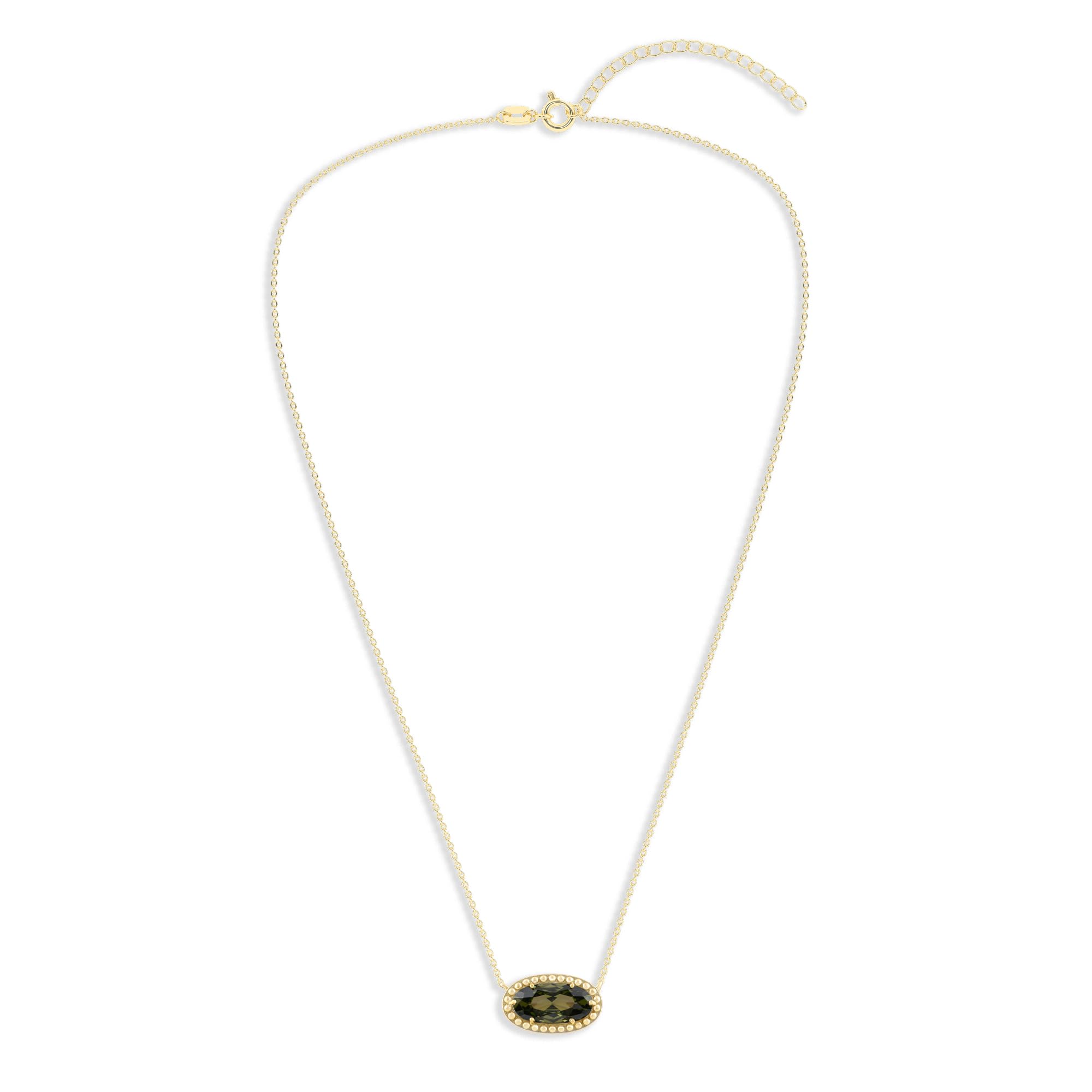 Oval Gemstone Necklace in 14K Gold Plated Sterling Silver, Oval Pendan White Zircon | Ashley Stewart