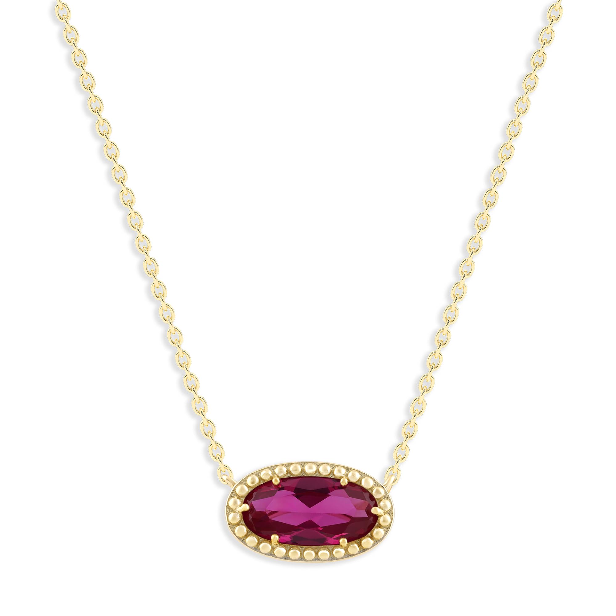 Oval Gemstone Necklace in 14K Gold Plated Sterling Silver, Oval Pendan White Zircon | Ashley Stewart