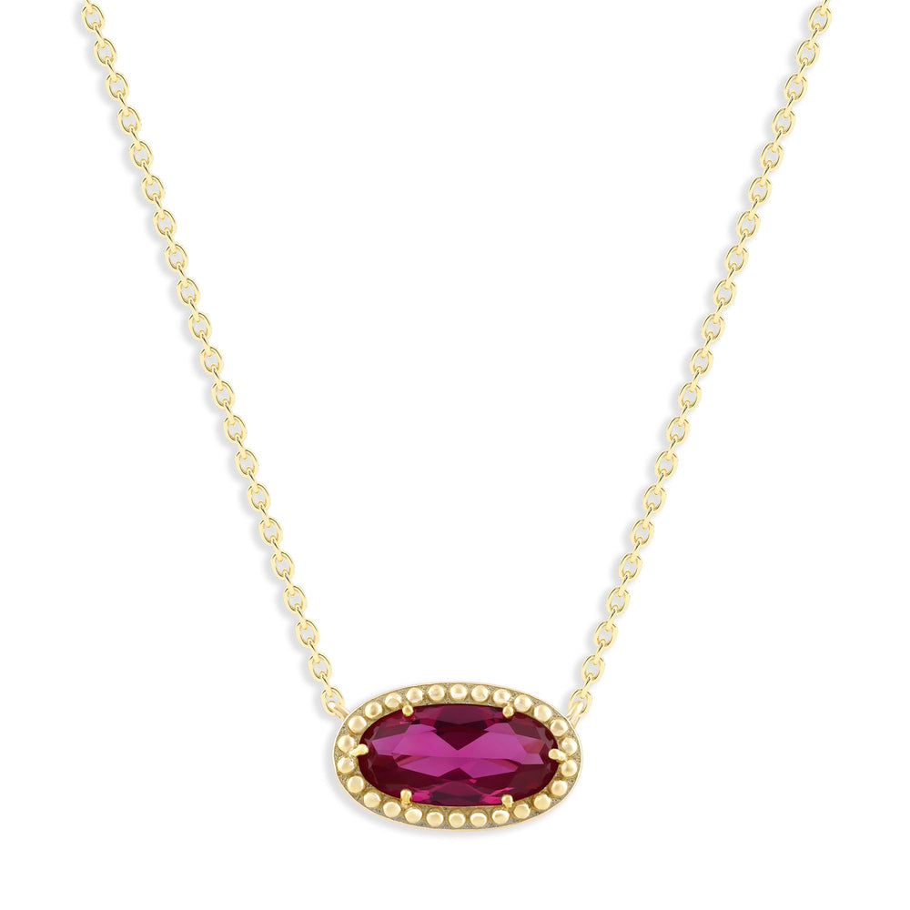 Oval Gemstone Necklace in 14K Gold Plated Sterling Silver, Oval Pendan White Zircon | Ashley Stewart
