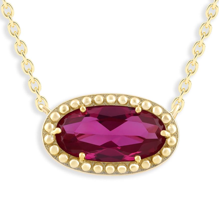 Oval Gemstone Necklace in 14K Gold Plated Sterling Silver, Oval Pendan White Zircon | Ashley Stewart