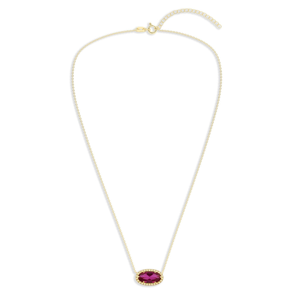 Oval Gemstone Necklace in 14K Gold Plated Sterling Silver, Oval Pendan White Zircon | Ashley Stewart