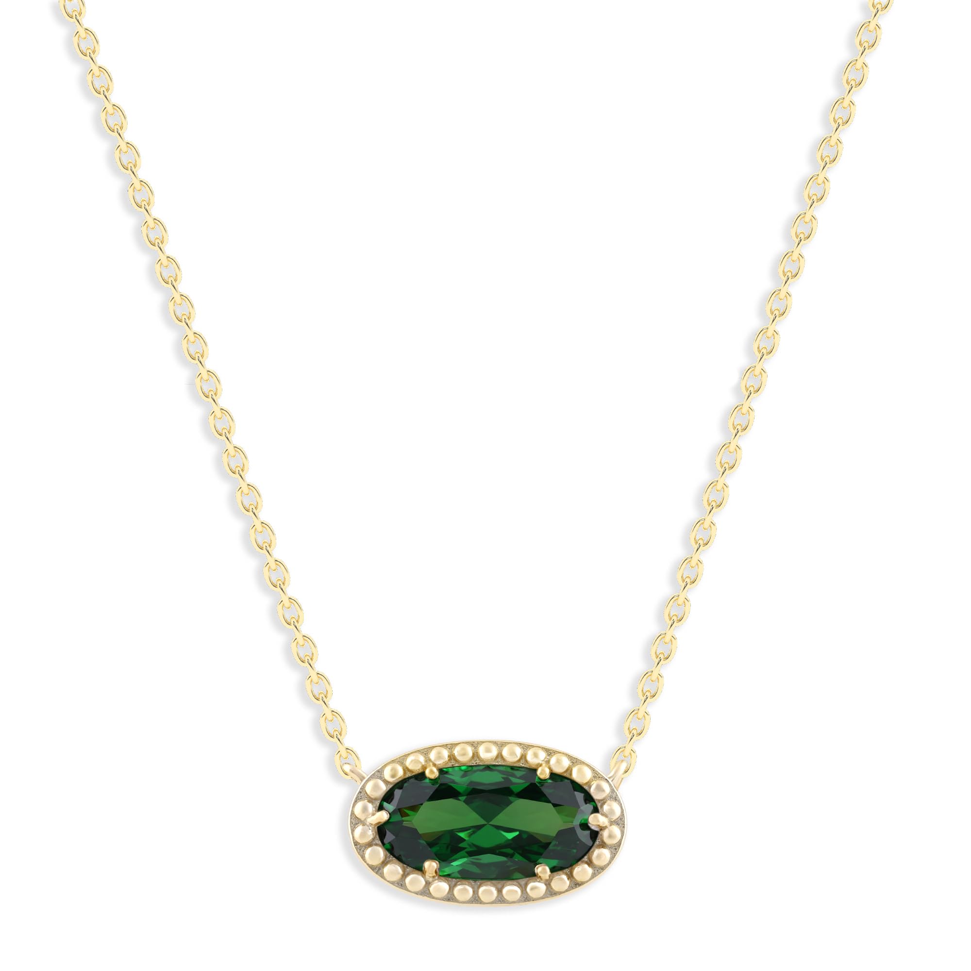 Oval Gemstone Necklace in 14K Gold Plated Sterling Silver, Oval Pendan White Zircon | Ashley Stewart