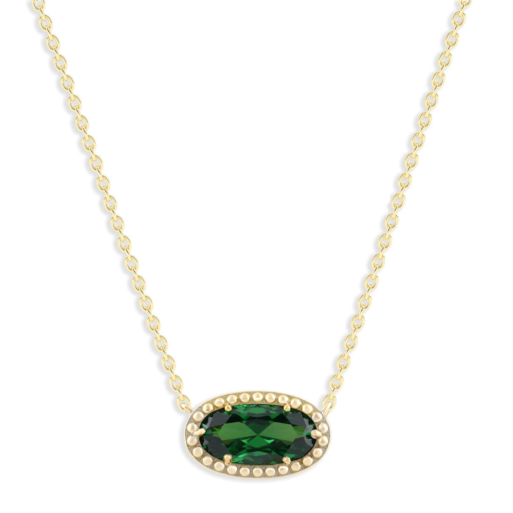 Oval Gemstone Necklace in 14K Gold Plated Sterling Silver, Oval Pendan White Zircon | Ashley Stewart