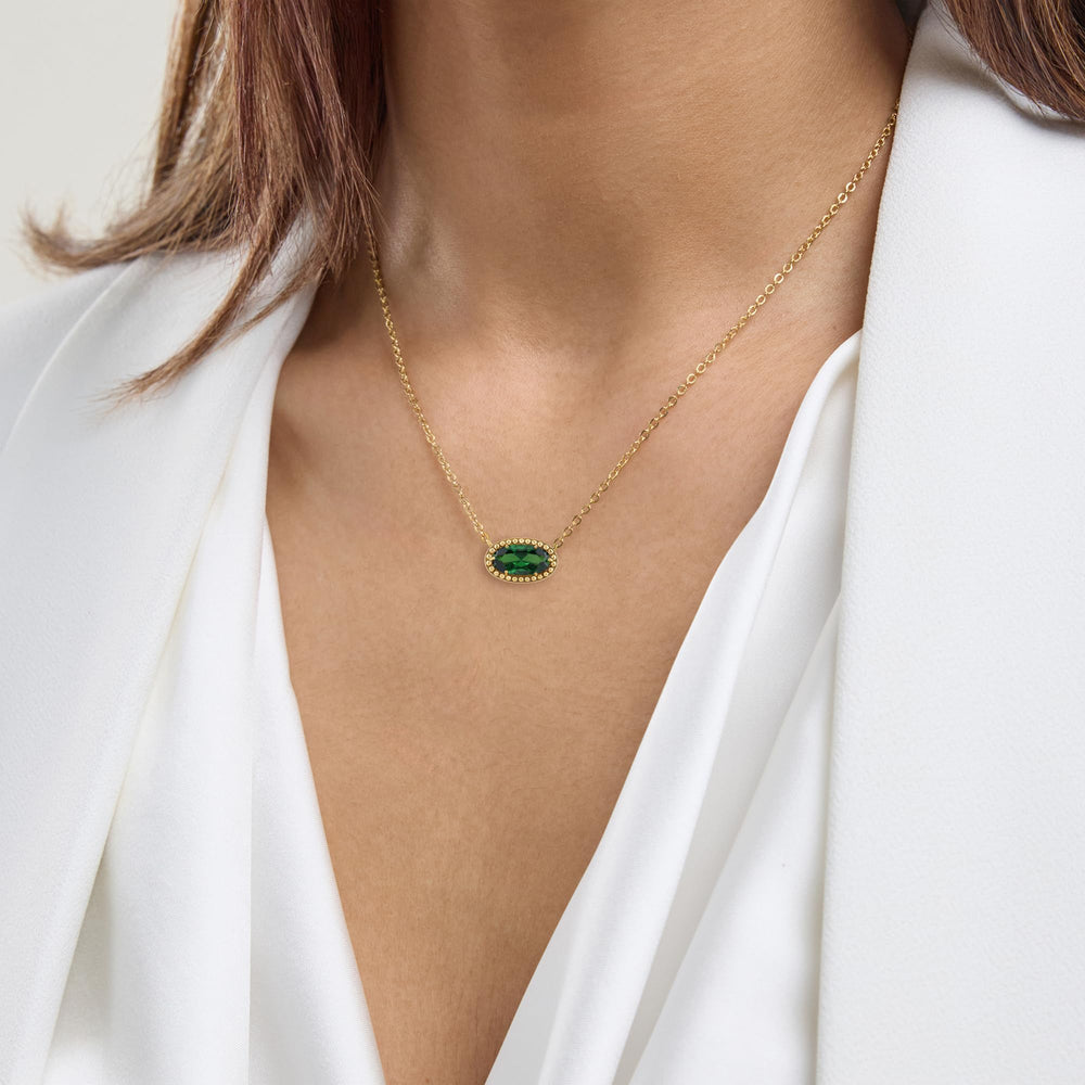 Oval Gemstone Necklace in 14K Gold Plated Sterling Silver, Oval Pendan White Zircon | Ashley Stewart