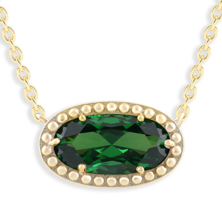 Oval Gemstone Necklace in 14K Gold Plated Sterling Silver, Oval Pendan White Zircon | Ashley Stewart