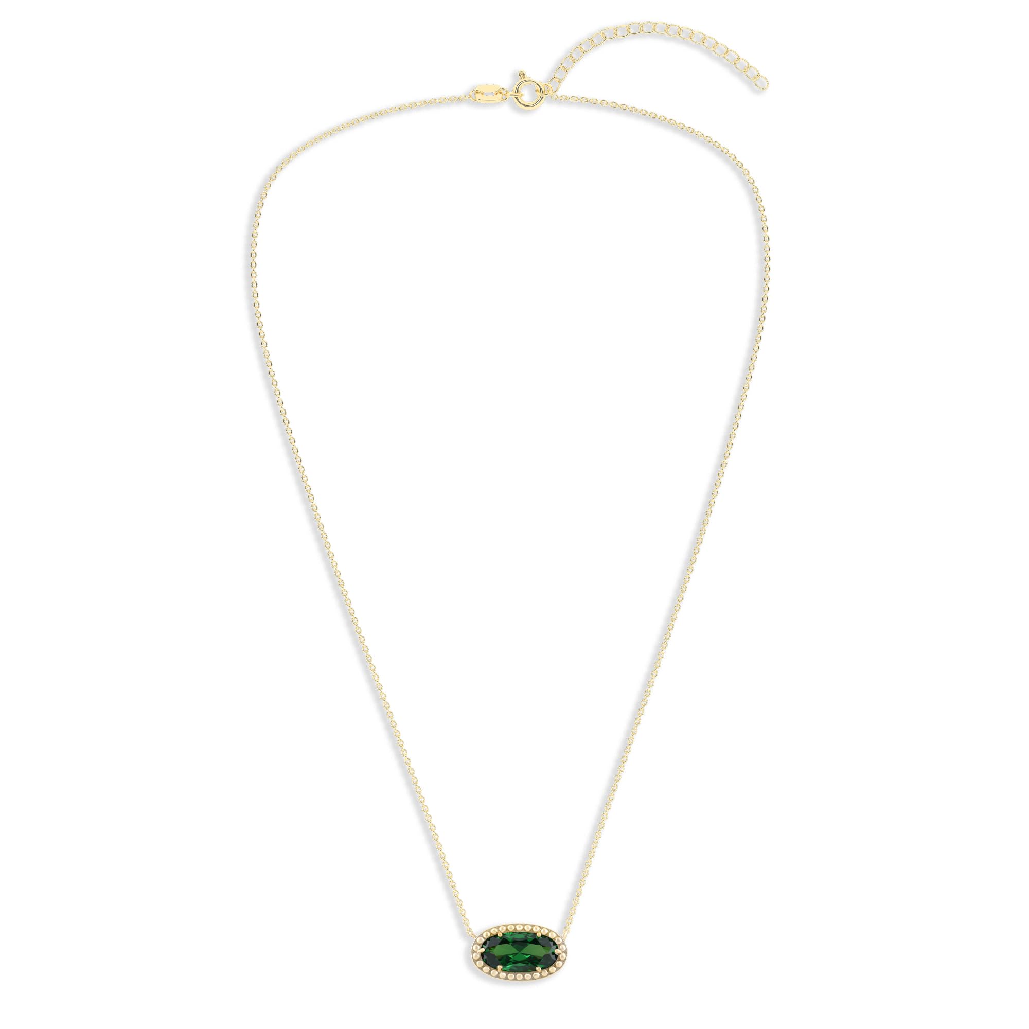 Oval Gemstone Necklace in 14K Gold Plated Sterling Silver, Oval Pendan White Zircon | Ashley Stewart