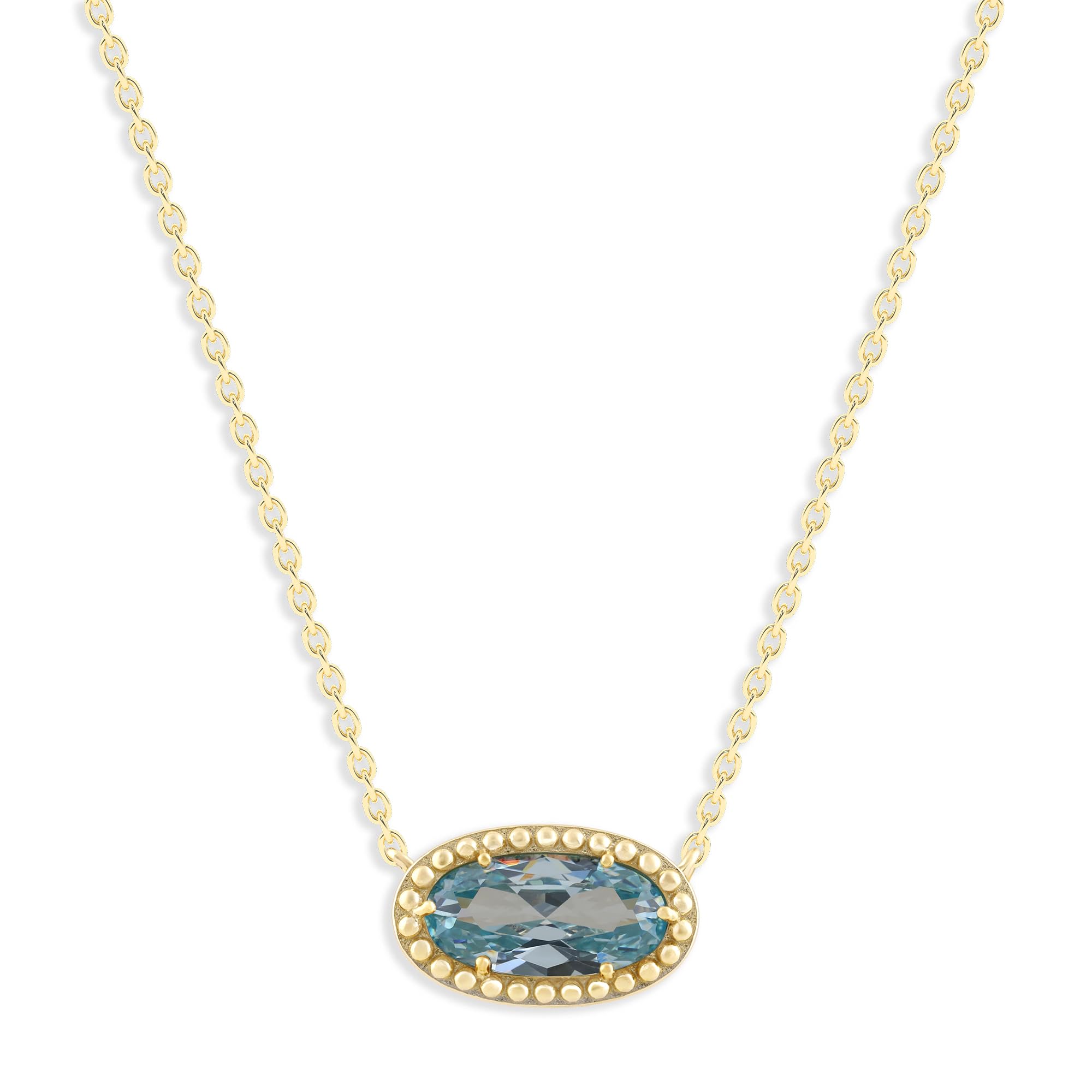 Oval Gemstone Necklace in 14K Gold Plated Sterling Silver, Oval Pendan White Zircon | Ashley Stewart