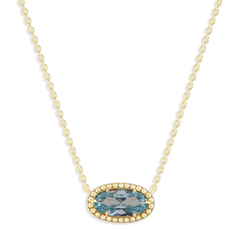Oval Gemstone Necklace in 14K Gold Plated Sterling Silver, Oval Pendan White Zircon | Ashley Stewart