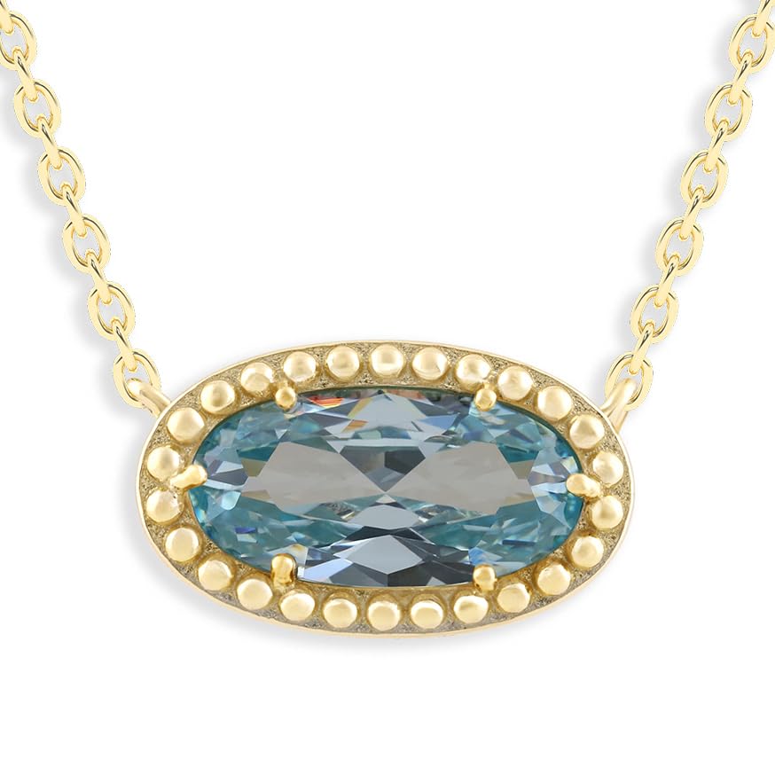 Oval Gemstone Necklace in 14K Gold Plated Sterling Silver, Oval Pendan White Zircon | Ashley Stewart