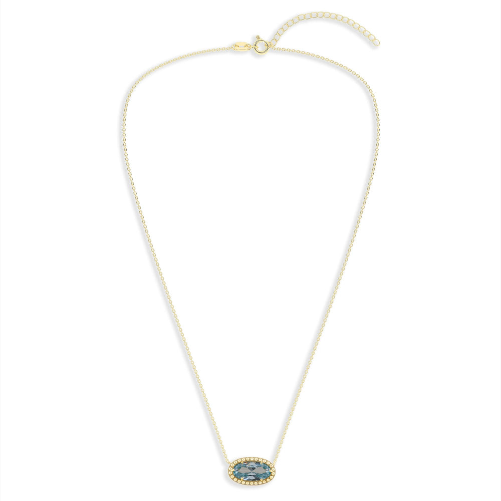 Oval Gemstone Necklace in 14K Gold Plated Sterling Silver, Oval Pendan White Zircon | Ashley Stewart