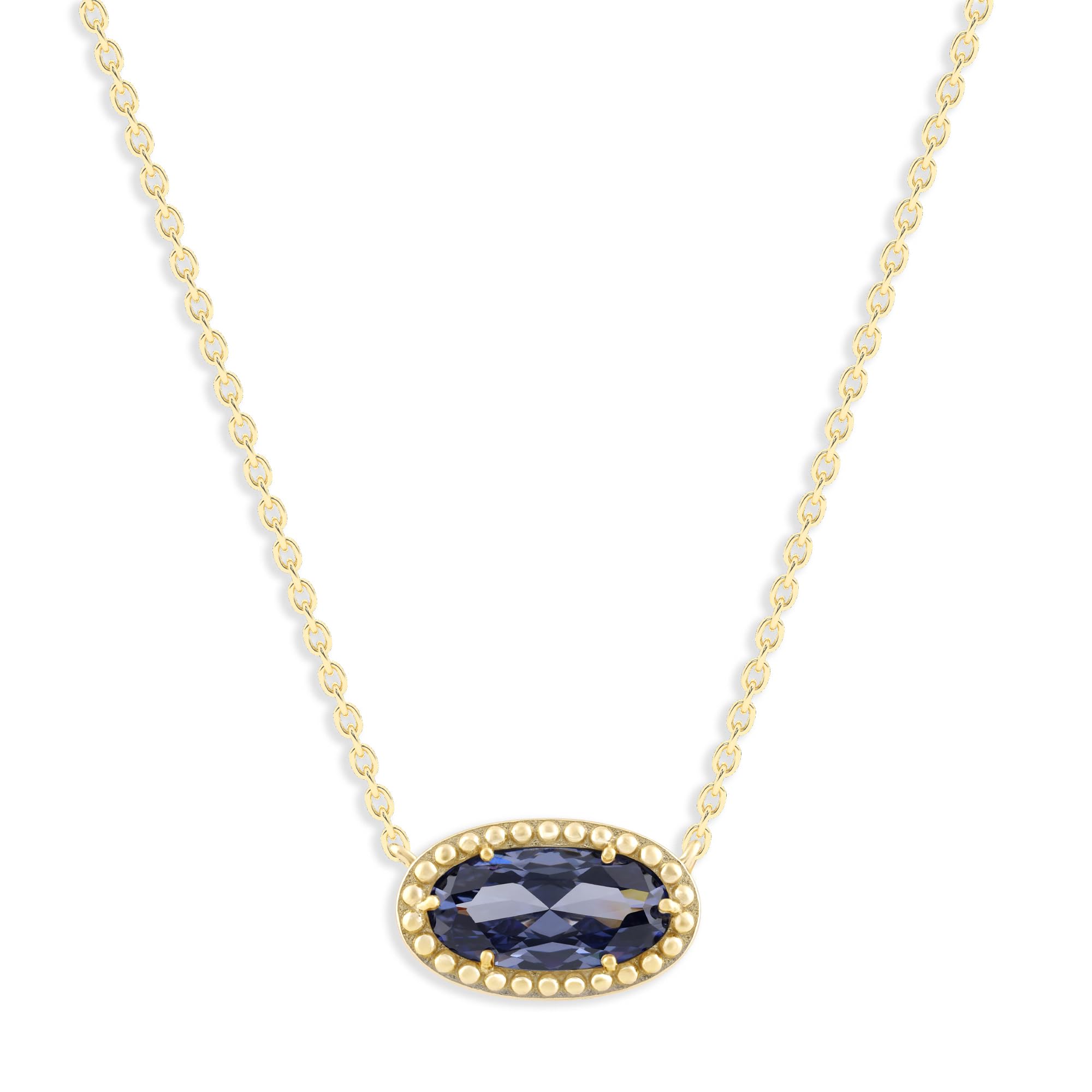 Oval Gemstone Necklace in 14K Gold Plated Sterling Silver, Oval Pendan White Zircon | Ashley Stewart