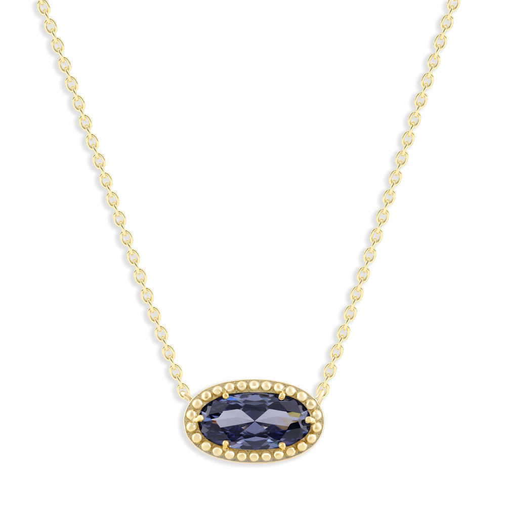 Oval Gemstone Necklace in 14K Gold Plated Sterling Silver, Oval Pendan White Zircon | Ashley Stewart
