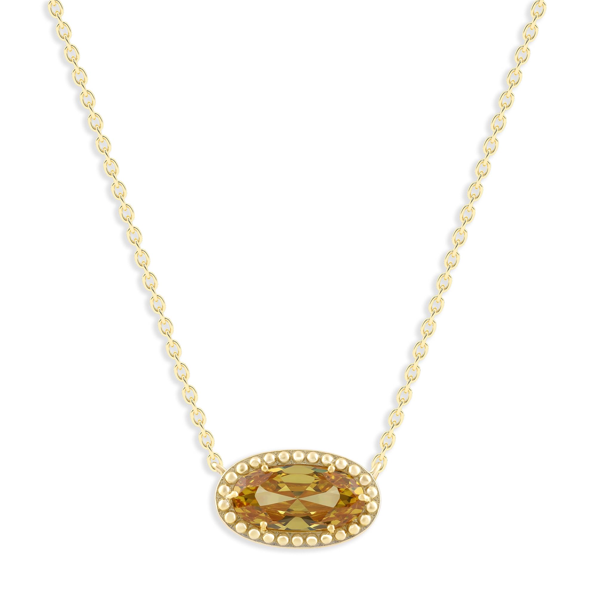 Oval Gemstone Necklace in 14K Gold Plated Sterling Silver, Oval Pendan White Zircon | Ashley Stewart