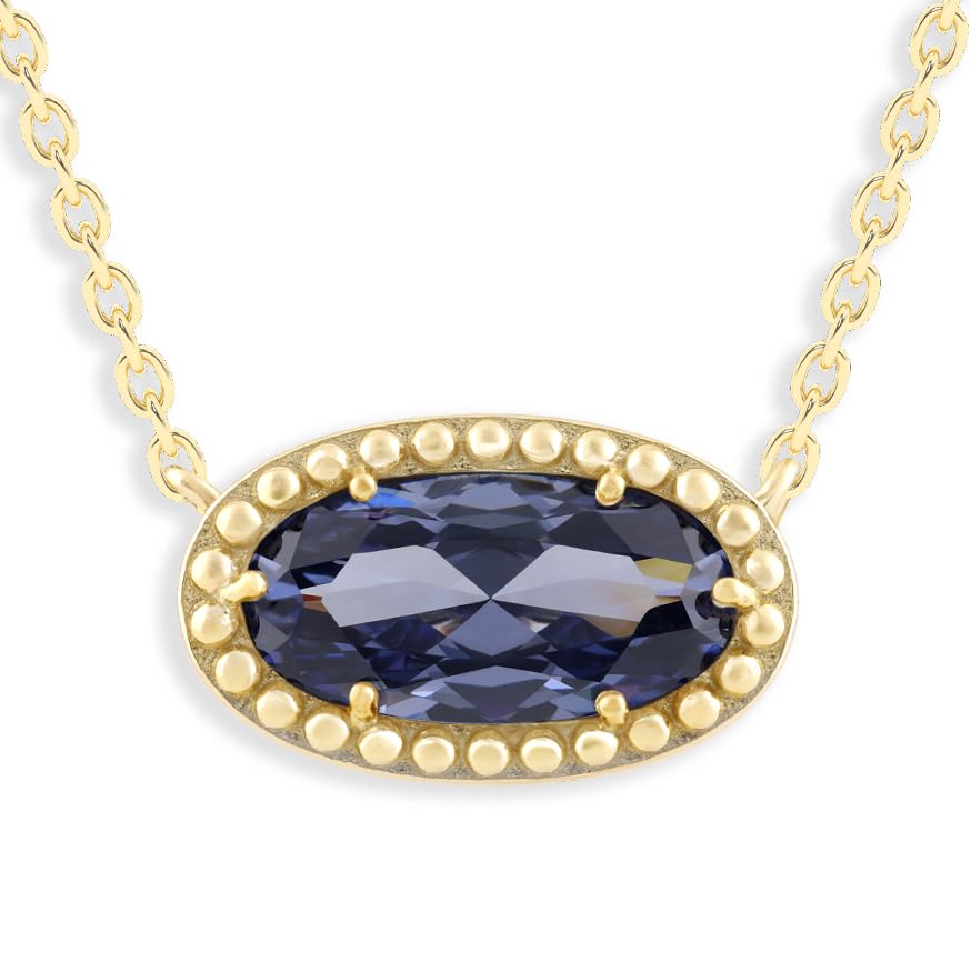 Oval Gemstone Necklace in 14K Gold Plated Sterling Silver, Oval Pendan White Zircon | Ashley Stewart