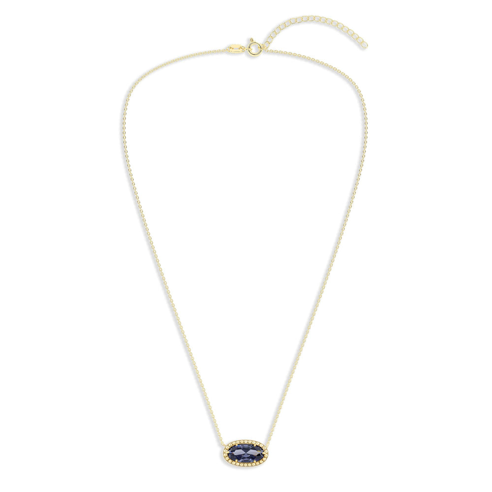 Oval Gemstone Necklace in 14K Gold Plated Sterling Silver, Oval Pendan White Zircon | Ashley Stewart