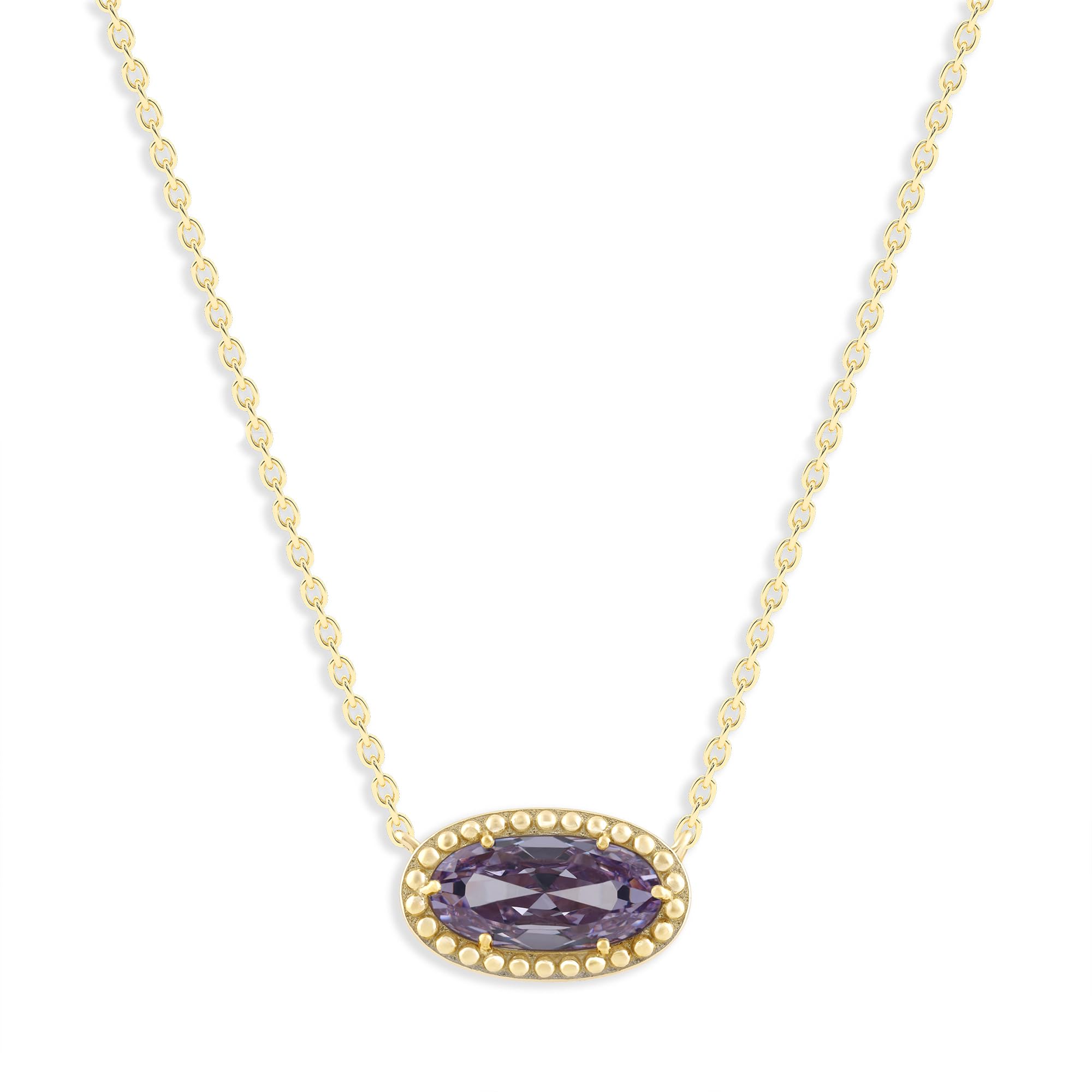 Oval Gemstone Necklace in 14K Gold Plated Sterling Silver, Oval Pendan White Zircon | Ashley Stewart
