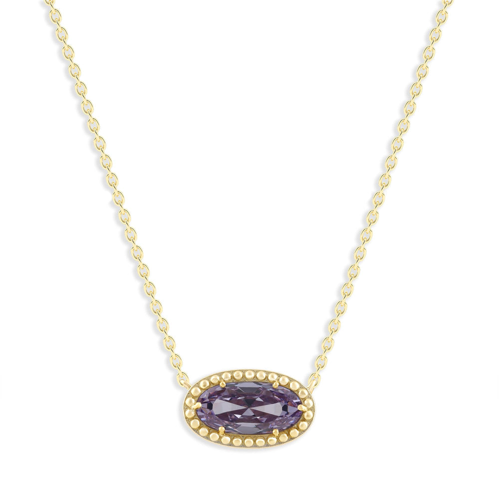 Oval Gemstone Necklace in 14K Gold Plated Sterling Silver, Oval Pendan White Zircon | Ashley Stewart