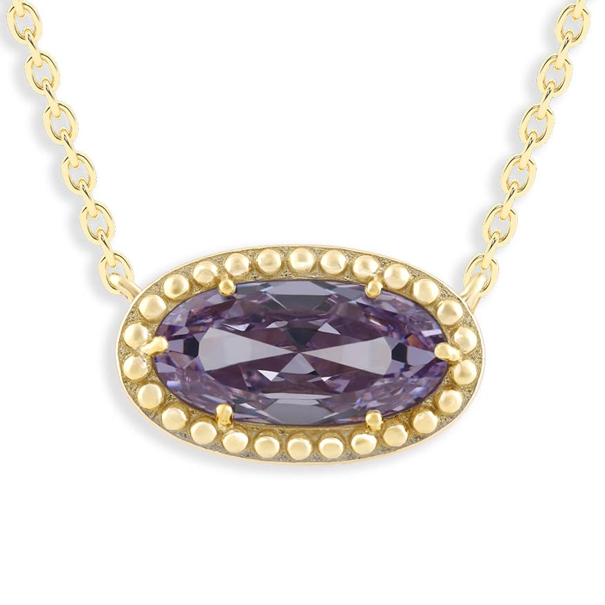 Oval Gemstone Necklace in 14K Gold Plated Sterling Silver, Oval Pendan White Zircon | Ashley Stewart