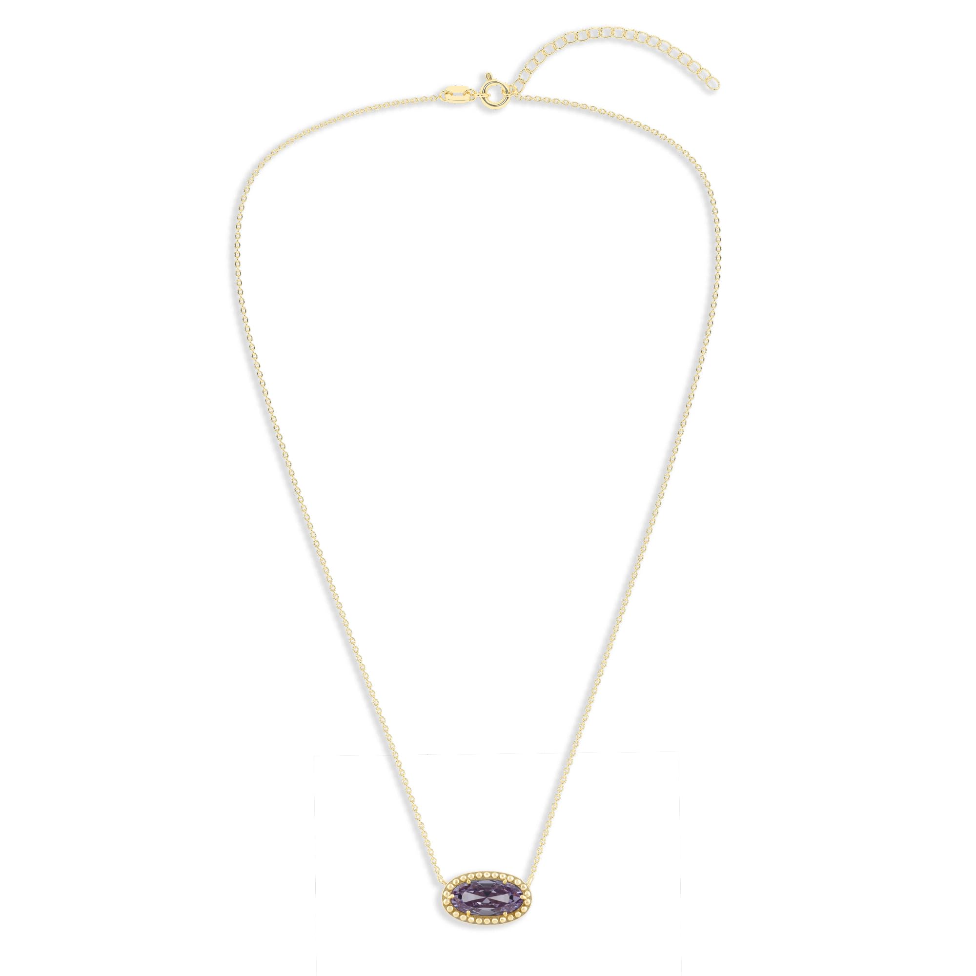 Oval Gemstone Necklace in 14K Gold Plated Sterling Silver, Oval Pendan White Zircon | Ashley Stewart