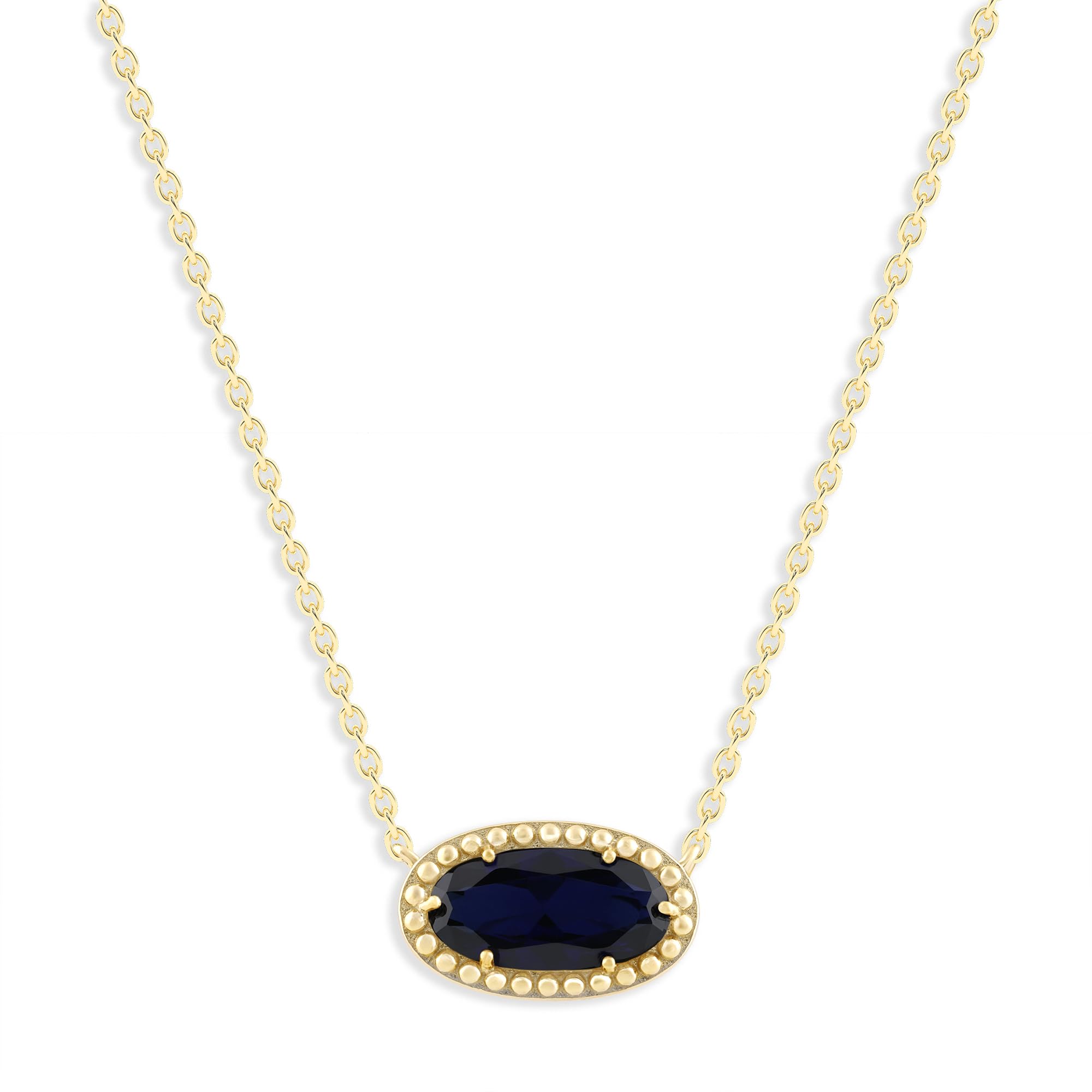 Oval Gemstone Necklace in 14K Gold Plated Sterling Silver, Oval Pendan White Zircon | Ashley Stewart