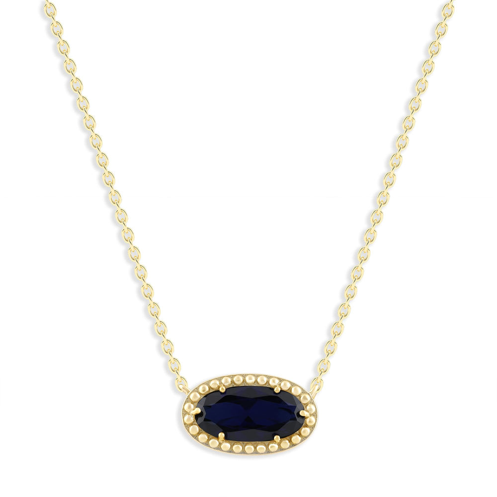 Oval Gemstone Necklace in 14K Gold Plated Sterling Silver, Oval Pendan White Zircon | Ashley Stewart