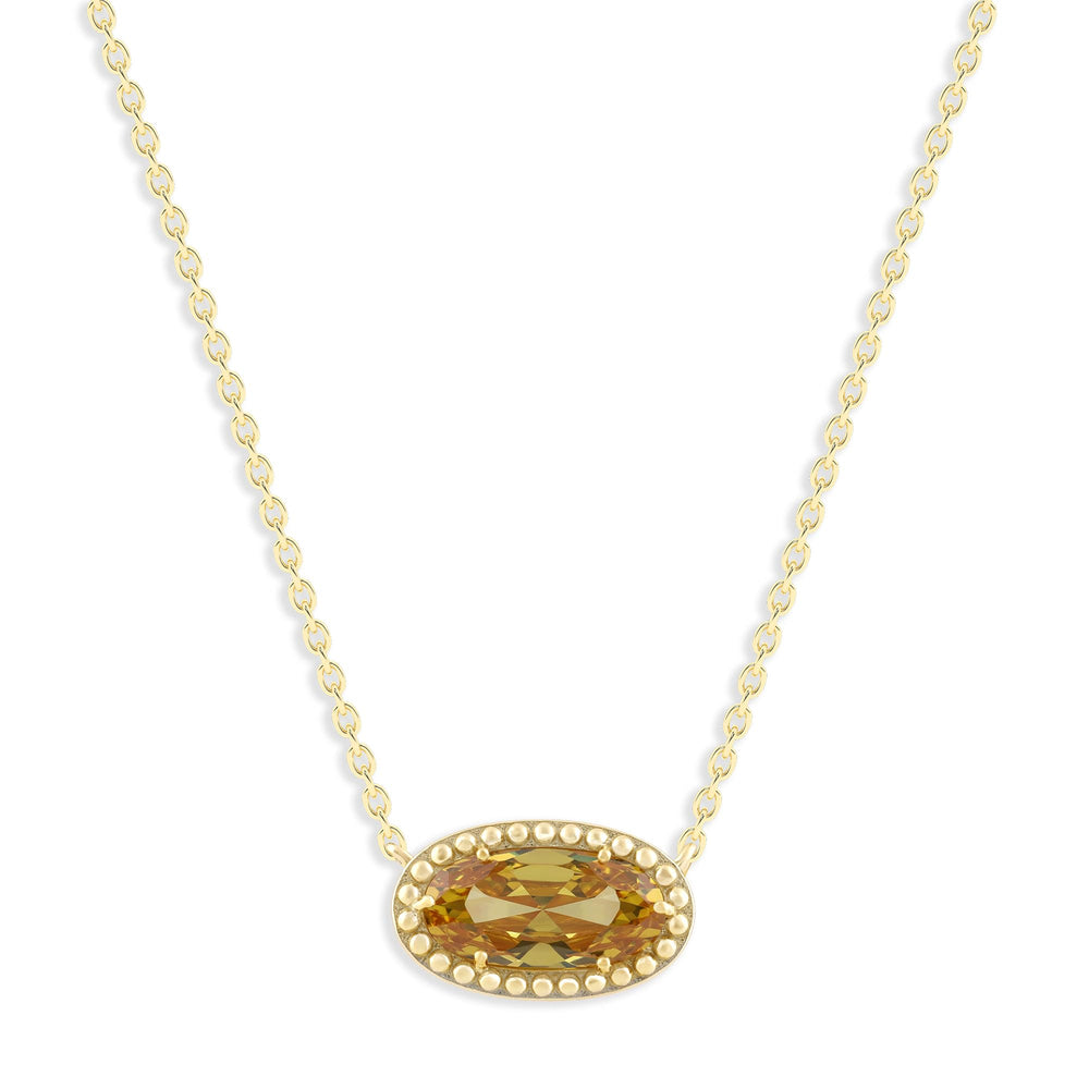 Oval Gemstone Necklace in 14K Gold Plated Sterling Silver, Oval Pendan White Zircon | Ashley Stewart