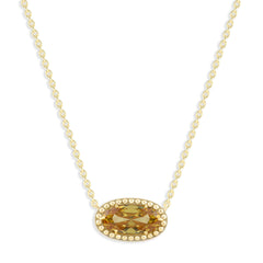 Oval Gemstone Necklace in 14K Gold Plated Sterling Silver, Oval Pendan White Zircon | Ashley Stewart