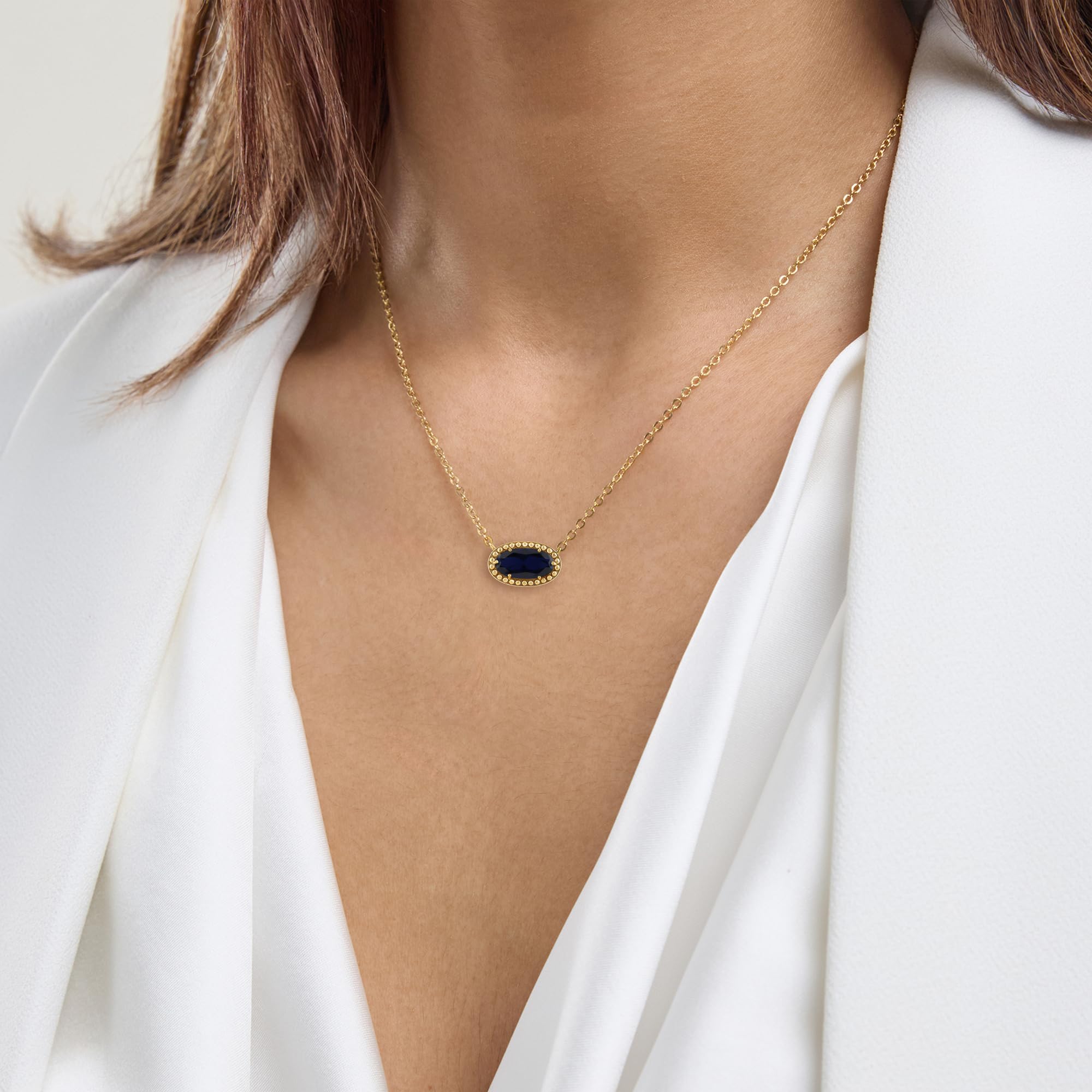 Oval Gemstone Necklace in 14K Gold Plated Sterling Silver, Oval Pendan White Zircon | Ashley Stewart