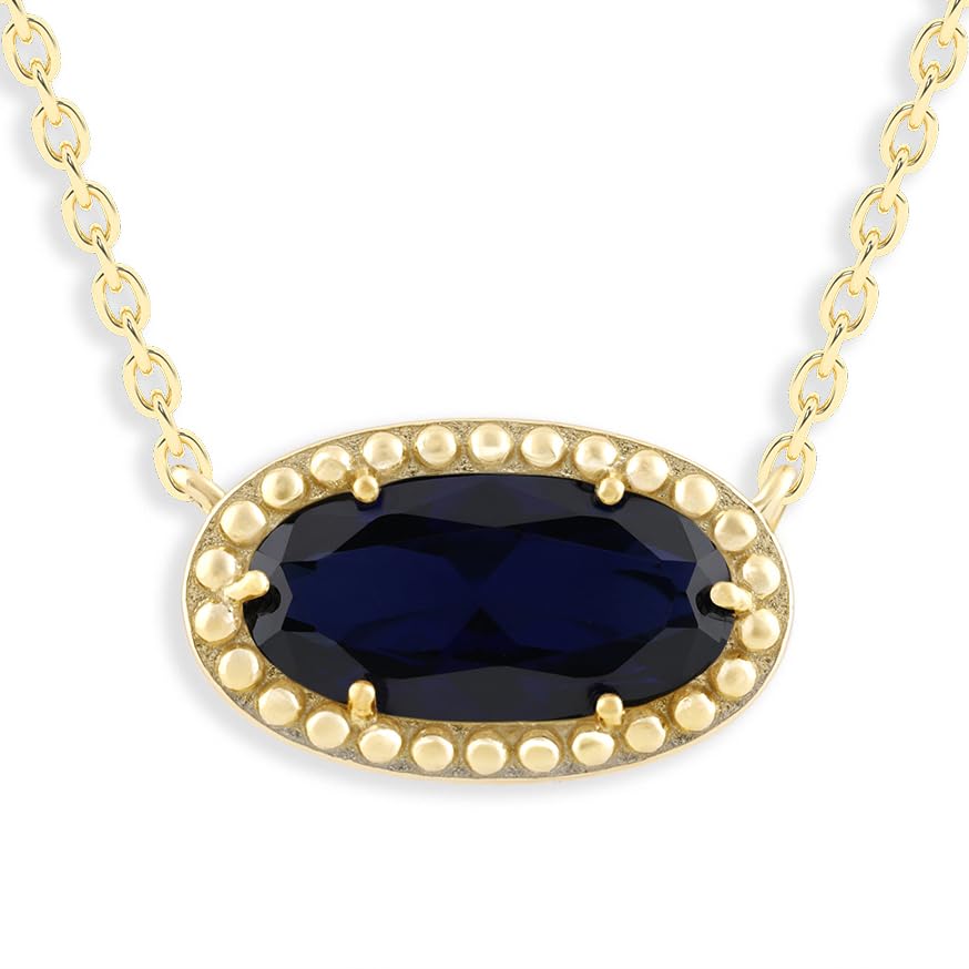 Oval Gemstone Necklace in 14K Gold Plated Sterling Silver, Oval Pendan White Zircon | Ashley Stewart