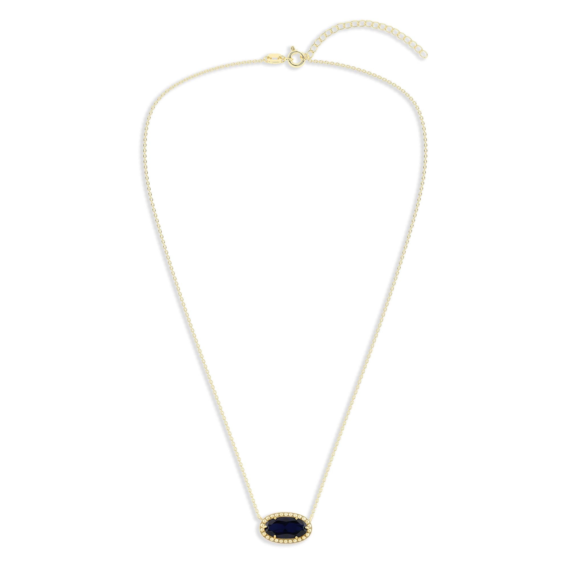 Oval Gemstone Necklace in 14K Gold Plated Sterling Silver, Oval Pendan White Zircon | Ashley Stewart