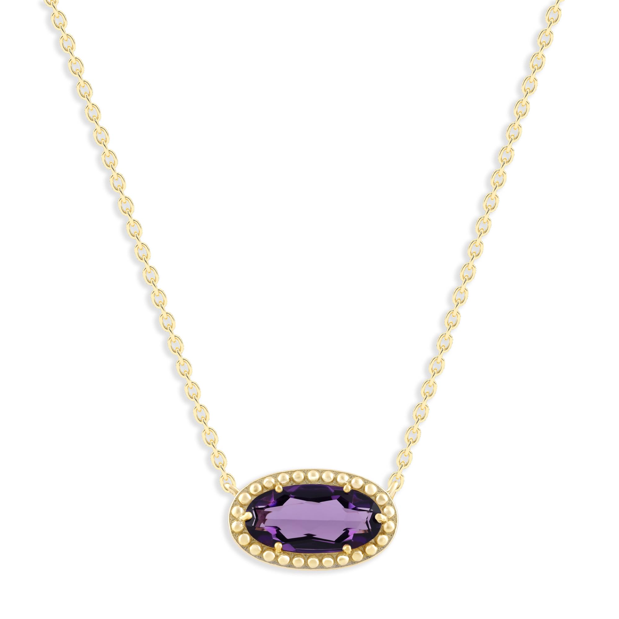 Oval Gemstone Necklace in 14K Gold Plated Sterling Silver, Oval Pendan White Zircon | Ashley Stewart