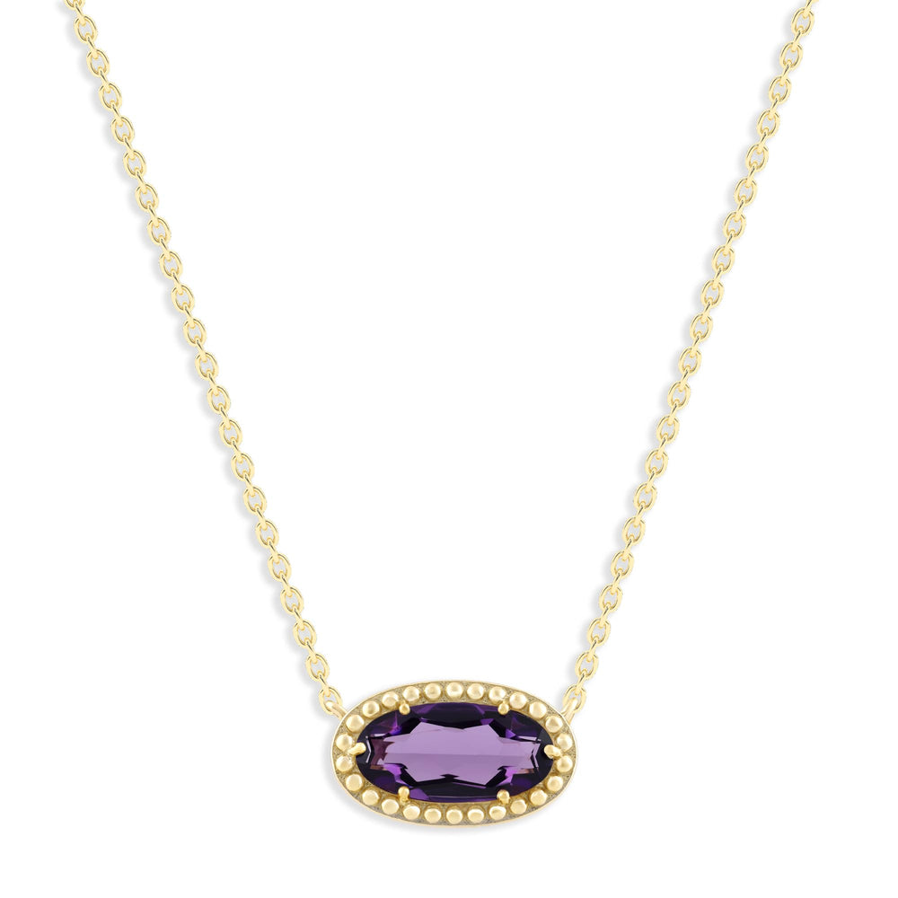 Oval Gemstone Necklace in 14K Gold Plated Sterling Silver, Oval Pendan White Zircon | Ashley Stewart