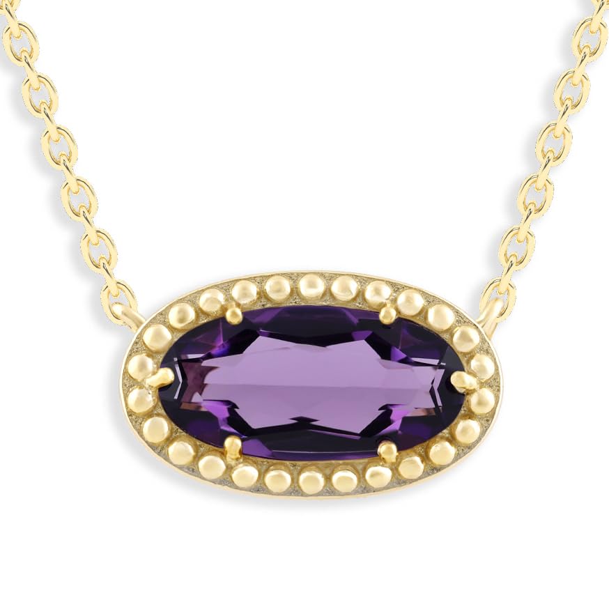 Oval Gemstone Necklace in 14K Gold Plated Sterling Silver, Oval Pendan White Zircon | Ashley Stewart