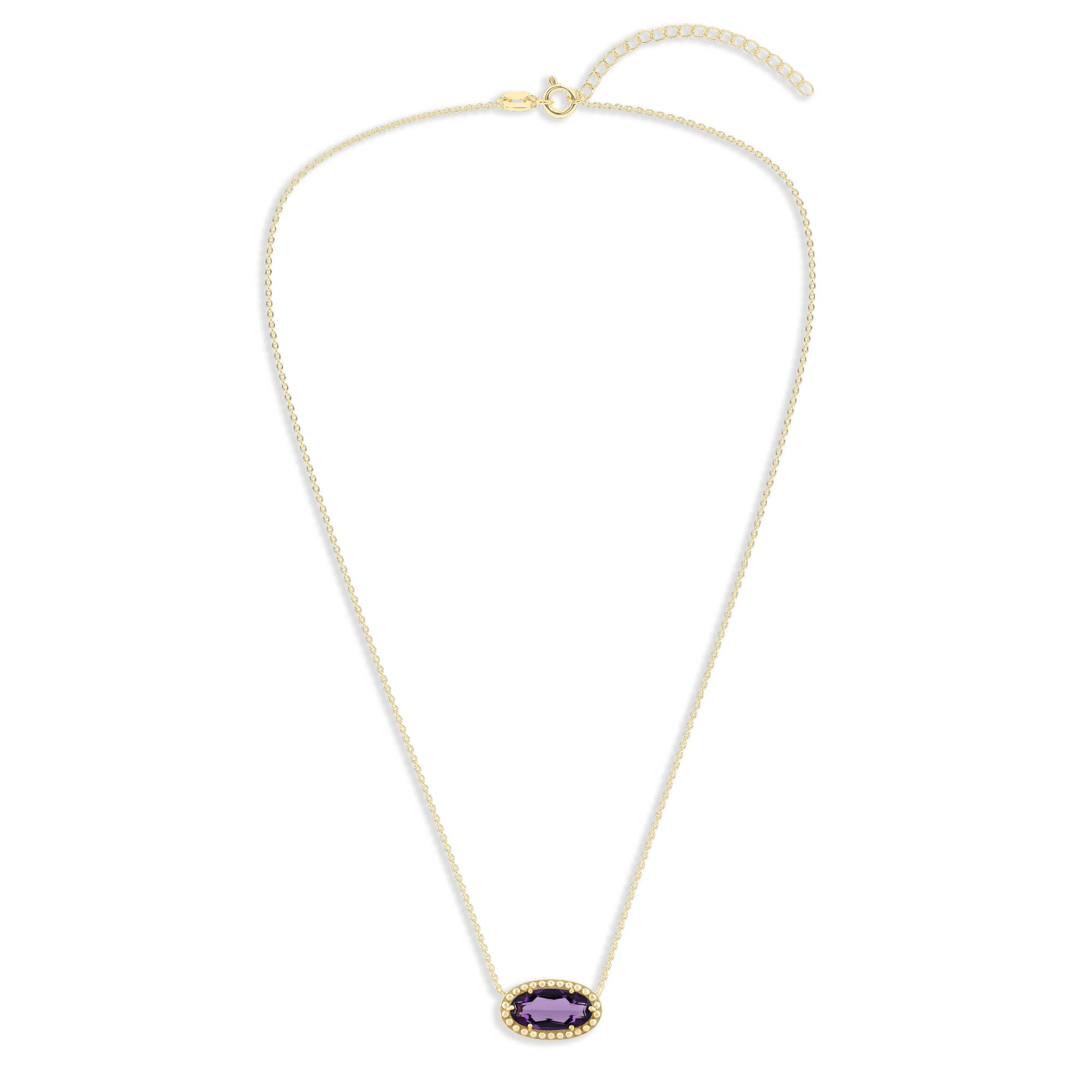Oval Gemstone Necklace in 14K Gold Plated Sterling Silver, Oval Pendan White Zircon | Ashley Stewart