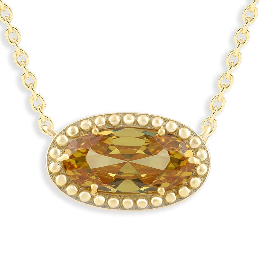 Oval Gemstone Necklace in 14K Gold Plated Sterling Silver, Oval Pendan White Zircon | Ashley Stewart