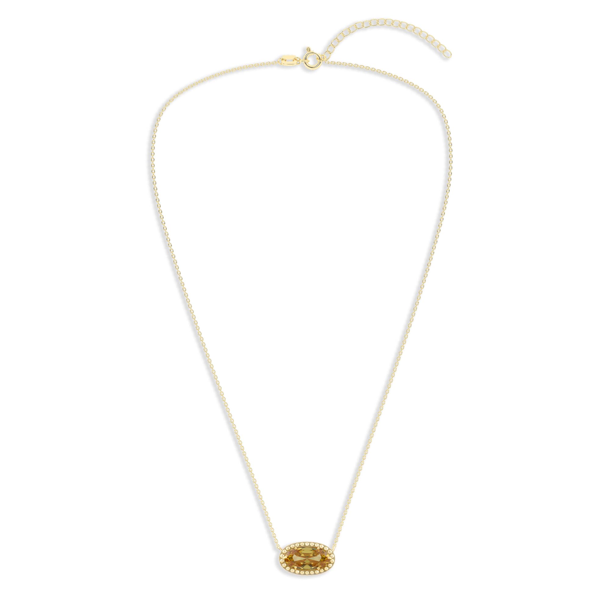 Oval Gemstone Necklace in 14K Gold Plated Sterling Silver, Oval Pendan White Zircon | Ashley Stewart