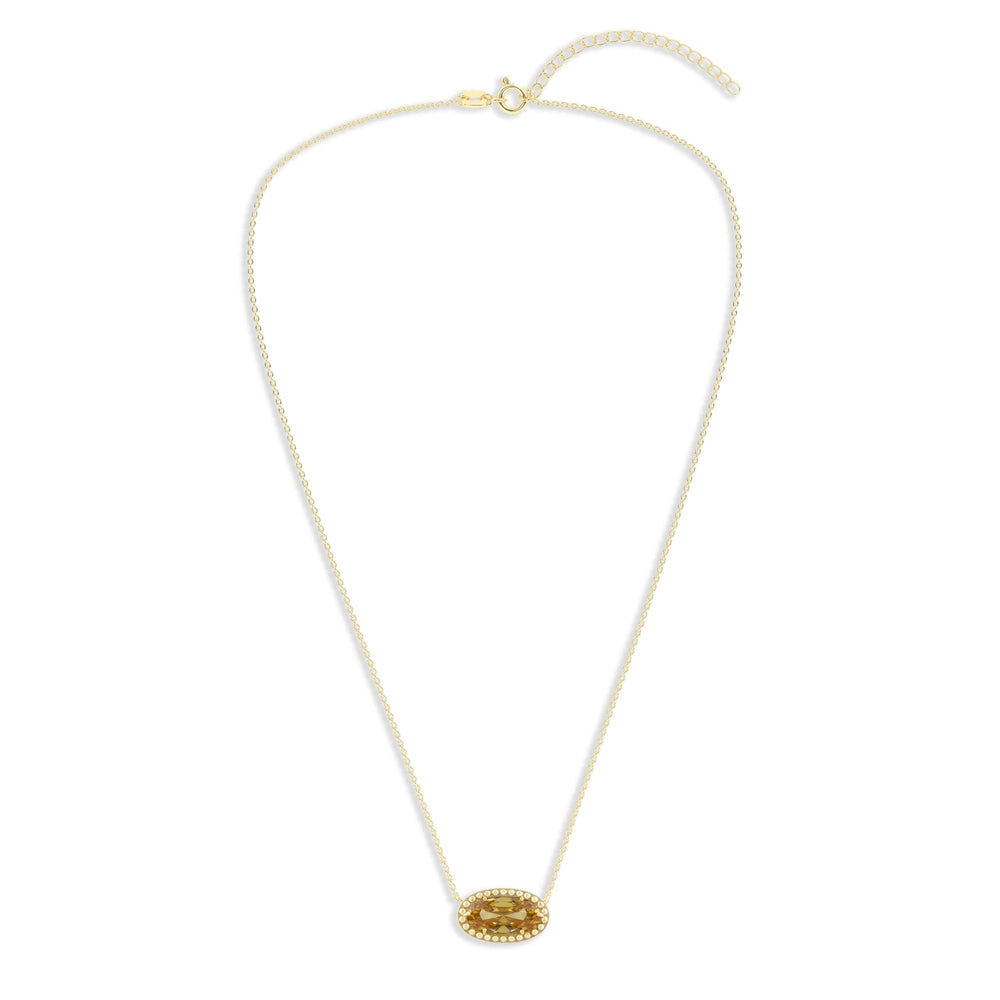 Oval Gemstone Necklace in 14K Gold Plated Sterling Silver, Oval Pendan White Zircon | Ashley Stewart