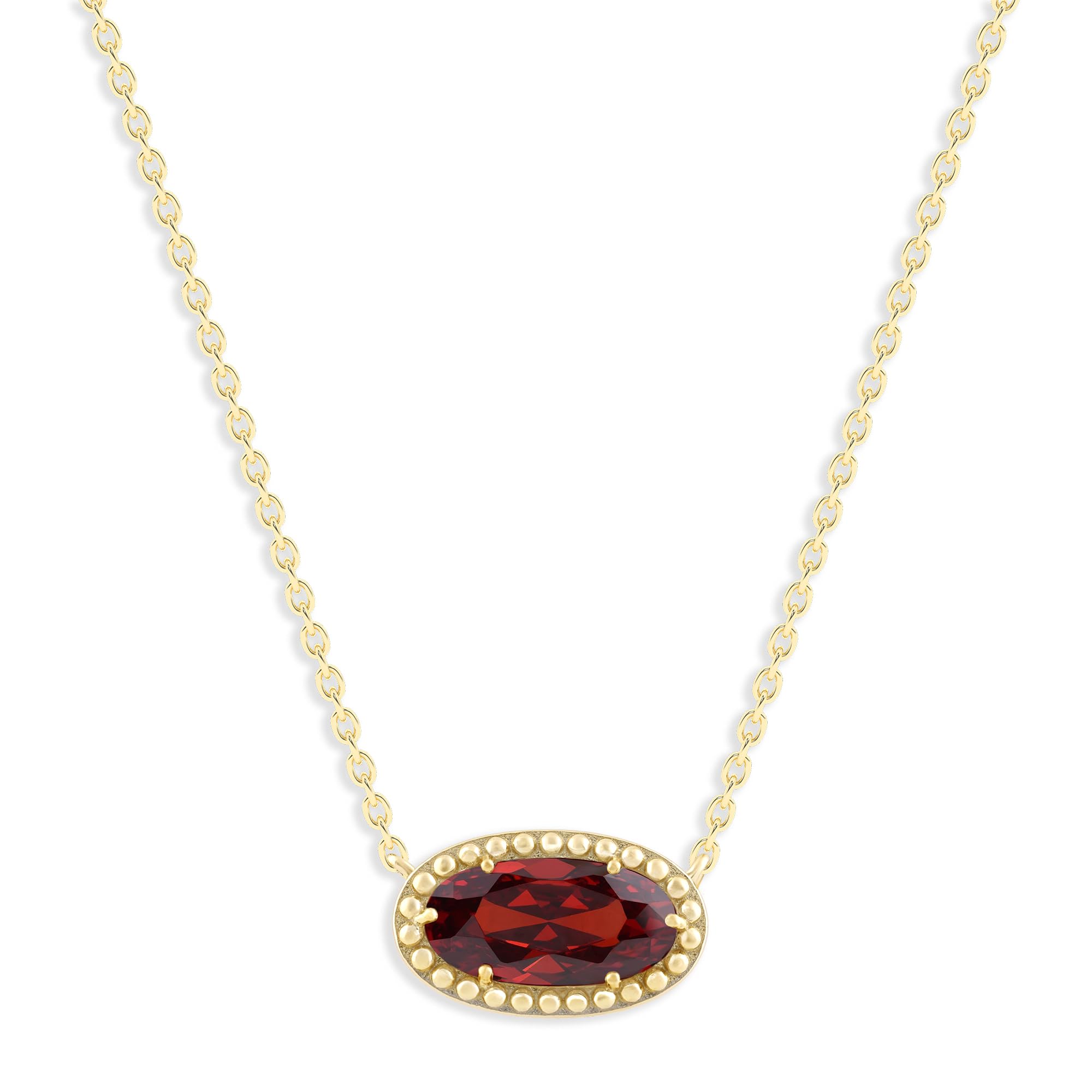Oval Gemstone Necklace in 14K Gold Plated Sterling Silver, Oval Pendan White Zircon | Ashley Stewart