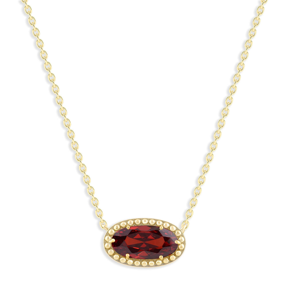 Oval Gemstone Necklace in 14K Gold Plated Sterling Silver, Oval Pendan White Zircon | Ashley Stewart