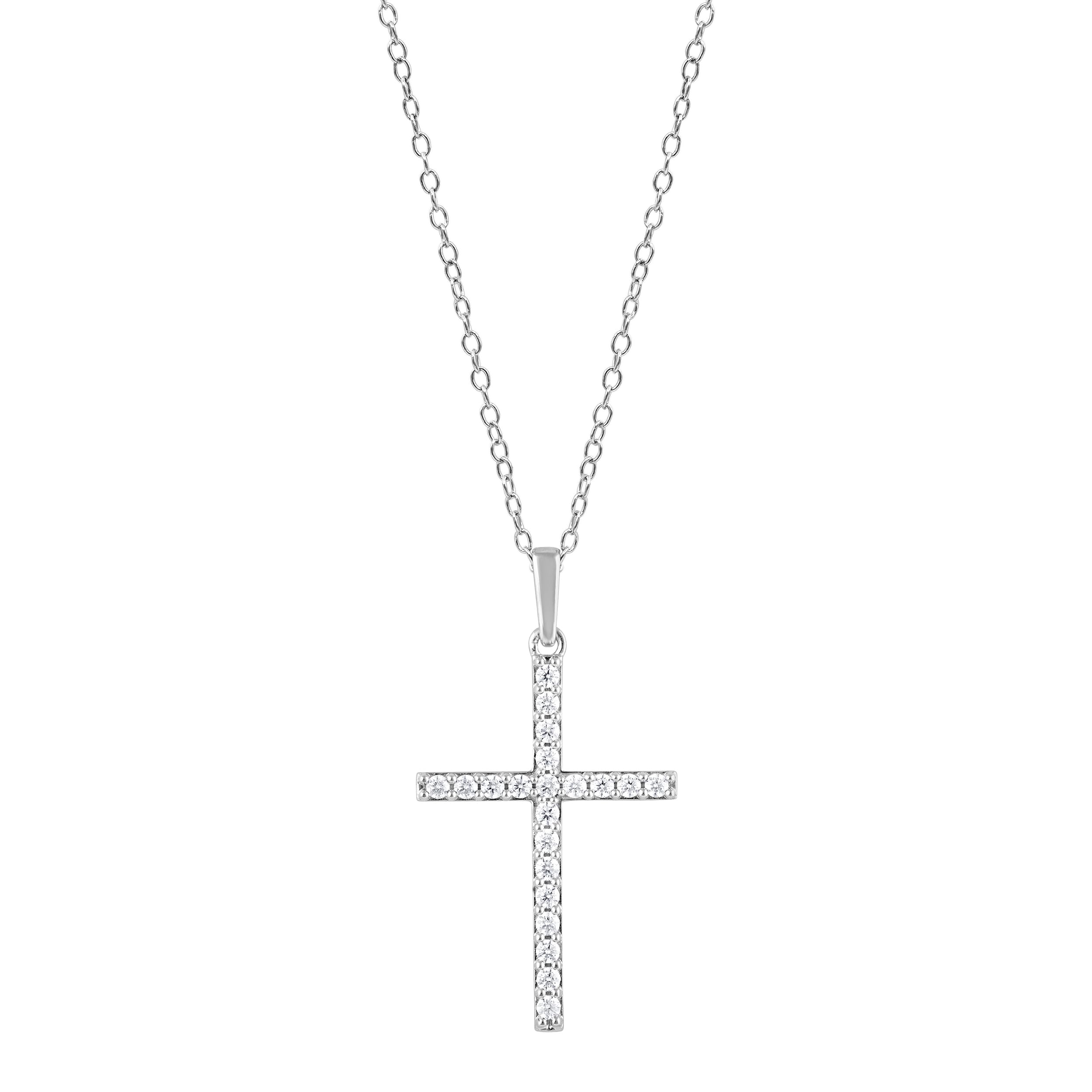 0.25 Carat Cross Lab Grown Diamond Necklace White | Ashley Stewart
