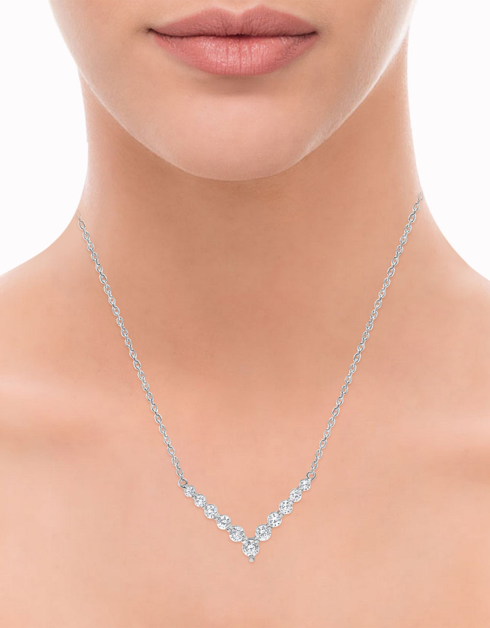 1 Carat Lab Grown Diamond V Shaped Necklace In Sterling Silver  | Ashley Stewart