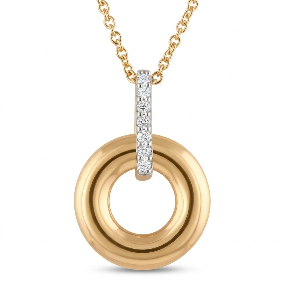 0.07 Carat Lab Grown Diamond Circle Pendant Necklace In 14K Yellow Gol  | Ashley Stewart