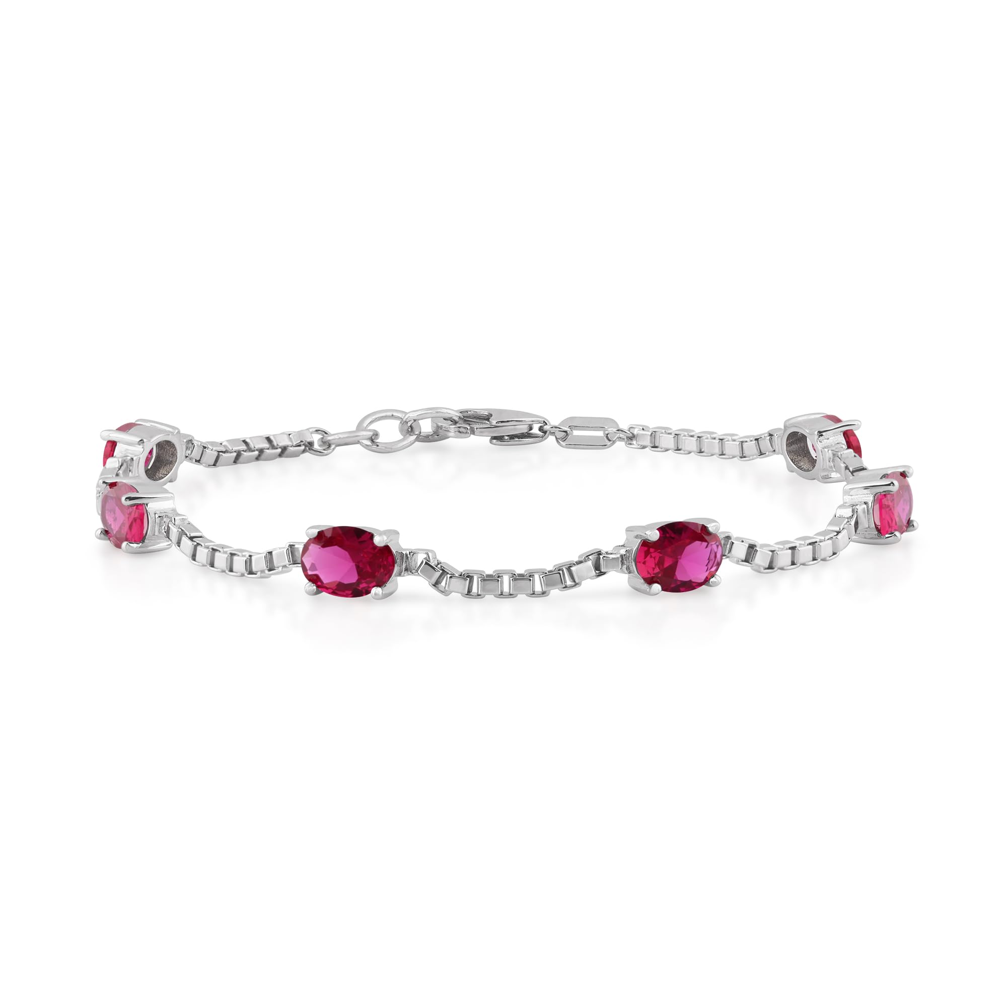 Birthstone Bracelet in Sterling Silver, Oval Cut 5*7mm, 7 Inches with  Garnet Red | Ashley Stewart