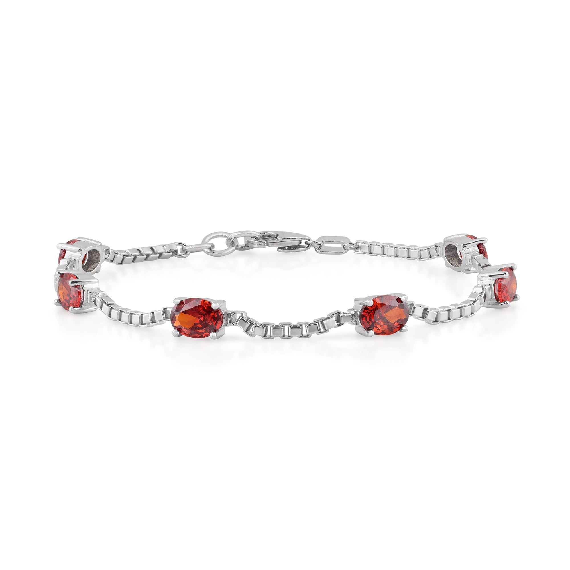 Birthstone Bracelet in Sterling Silver, Oval Cut 5*7mm, 7 Inches with  Garnet Red | Ashley Stewart