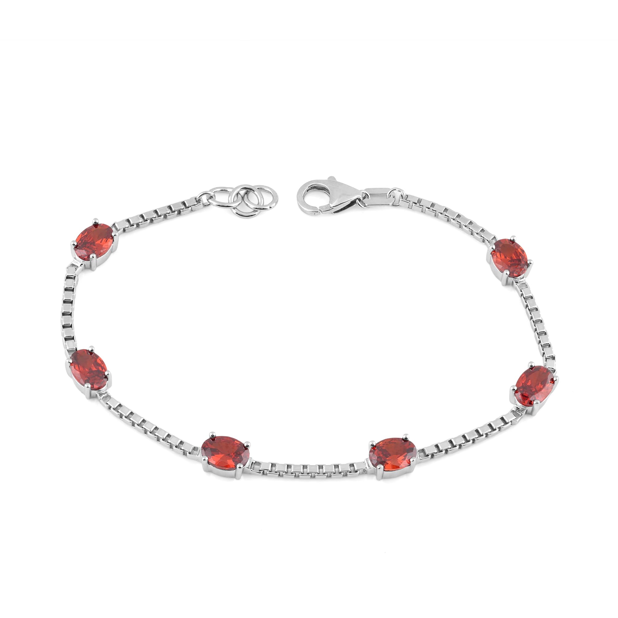 Birthstone Bracelet in Sterling Silver, Oval Cut 5*7mm, 7 Inches with  Garnet Red | Ashley Stewart
